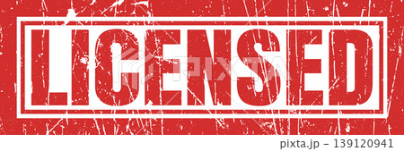 Licensed red grunge stamp illustration with weathered texture on wide horizontal background. Licensed red grunge stamp illustration with weathered texture on wide horizontal background. 139120941