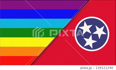 Flags of LGBT and Tennessee. LGBT and Tennessee. official flags on fabric texture Flags of LGBT and Tennessee. LGBT and Tennessee. official flags on fabric texture 139121240