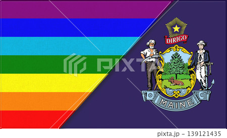 double flag featuring Maine state symbols and LGBTQ colors double flag featuring Maine state symbols and LGBTQ colors 139121435