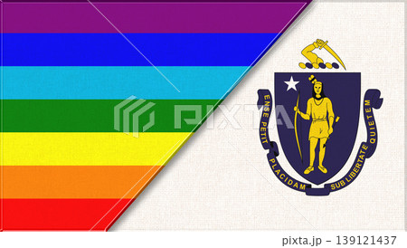 Double flag illustration combining Massachusetts state design with LGBT colors Double flag illustration combining Massachusetts state design with LGBT colors 139121437