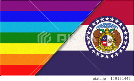 Double flag illustration combining Missouri state design with LGBT colors 139121445