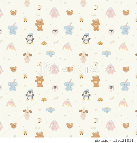 Collection of dreamy watercolor floral and whimsical seamless patterns in pastel tones 139121811