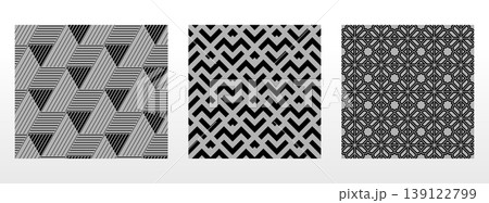 Geometric set of seamless black and gray patterns. Simple vector graphics Geometric set of seamless black and gray patterns. Simple vector graphics 139122799