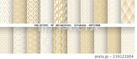 Geometric set of seamless golden and white patterns. Simple vector graphics Geometric set of seamless golden and white patterns. Simple vector graphics 139122804
