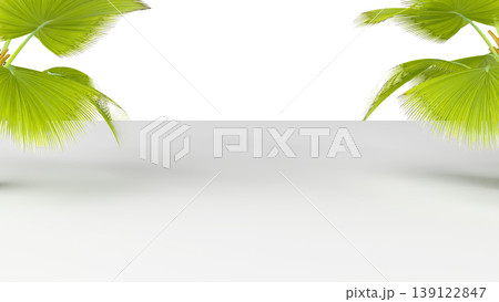 Three-dimensional isolate with flooring in perspective and lush tropical leaves. Three-dimensional isolate with flooring in perspective and lush tropical leaves. 139122847