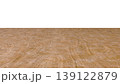 Perspective view of a flat wooden surface with a pronounced texture and annual rings. 139122879