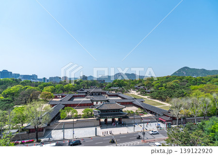 Seoul, South Korea - Apr. 18, 2026 : High angle view of Changgyeonggung Palace and Honghwamun Gate in Seoul, South Korea Seoul, South Korea - Apr. 18, 2026 : High angle view of Changgyeonggung Palace and Honghwamun Gate in Seoul, South Korea 139122920