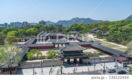 Seoul, South Korea - Apr. 18, 2026 : High angle view of Changgyeonggung Palace and Honghwamun Gate in Seoul, South Korea Seoul, South Korea - Apr. 18, 2026 : High angle view of Changgyeonggung Palace and Honghwamun Gate in Seoul, South Korea 139122939