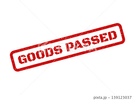 Textured rectangular stamp impression signifying GOODS PASSED status, ideal for logistics or quality control documentation Textured rectangular stamp impression signifying GOODS PASSED status, ideal for logistics or quality control documentation 139123037