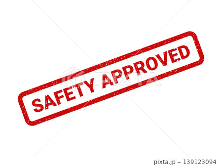 Textured red rectangle stamp displaying SAFETY APPROVED text, symbolizing official compliance or endorsement Textured red rectangle stamp displaying SAFETY APPROVED text, symbolizing official compliance or endorsement 139123094