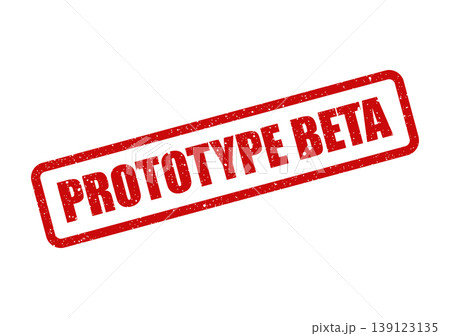 Textured red rectangular rubber stamp graphic clearly stating the phrase PROTOTYPE BETA on a clean field 139123135
