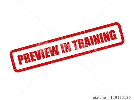 Textured red rectangular stamp featuring PREVIEW IN TRAINING text, for educational material or learning status 139123150