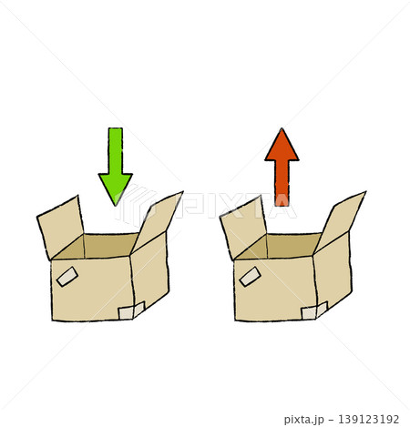 Open box collection, cardboard package with movement arrows for logistics and shipping. Transport service icons, delivery box container for warehouse storage. Export import commerce art. Open box collection, cardboard package with movement arrows for logistics and shipping. Transport service icons, delivery box container for warehouse storage. Export import commerce art. 139123192
