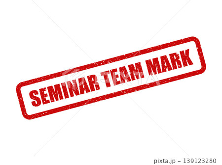 Textured red rubber stamp displaying the message seminar team mark identifying official designation or a label from a group Textured red rubber stamp displaying the message seminar team mark identifying official designation or a label from a group 139123280