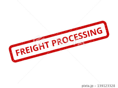 Textured red rubber stamp impression stating FREIGHT PROCESSING for current operational status updates 139123328