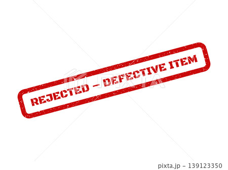 Textured red rubber stamp mark indicating a defective item status, signifying product quality failure Textured red rubber stamp mark indicating a defective item status, signifying product quality failure 139123350