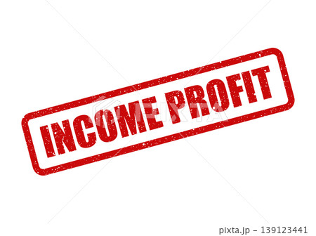 Textured rubber stamp impression with clear income profit text indicating financial gain Textured rubber stamp impression with clear income profit text indicating financial gain 139123441