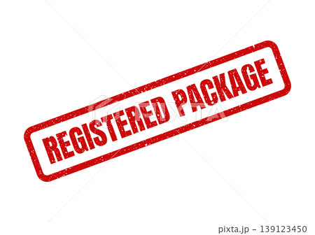 Textured rubber stamp mark displaying registered package status for secure delivery or mailing service tracking 139123450