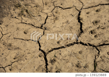 Deeply Cracked Dry Earth Surface Showing Drought Conditions 139123669