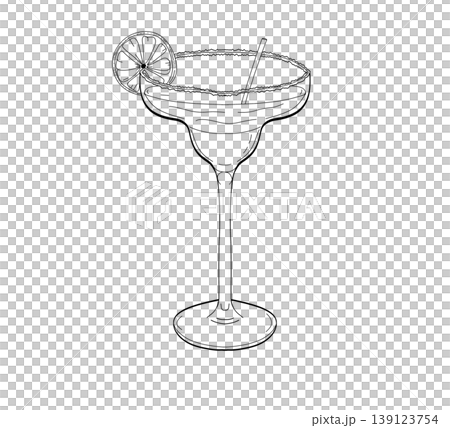 Margarita cocktail outline sketch with lime slice and salt rim Margarita cocktail outline sketch with lime slice and salt rim 139123754