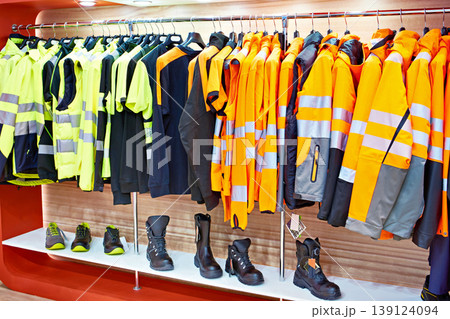 Reflective road work clothes in store 139124094