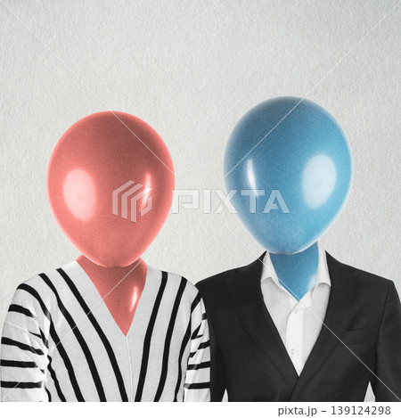 Couple having balloons instead of heads representing identity concept 139124298
