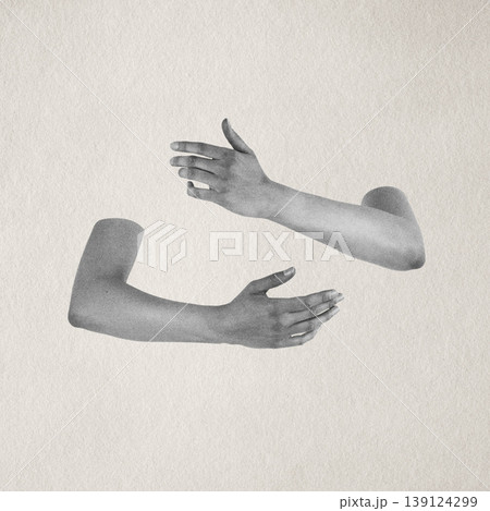 Two disembodied arms reaching for connection and embrace Two disembodied arms reaching for connection and embrace 139124299