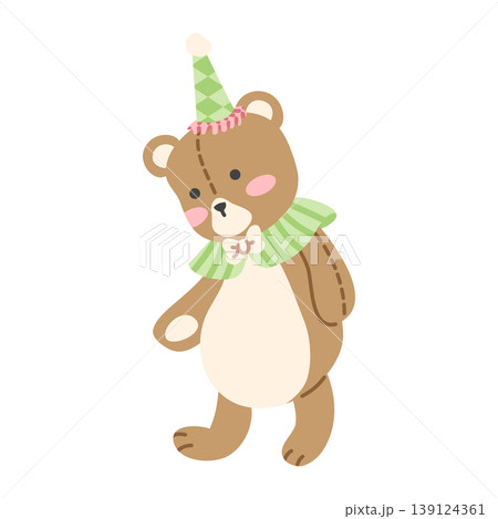 Cute Teddy Bear in Party Hat. Kawaii Baby Shower Birthday Character Vector Illustration Cute Teddy Bear in Party Hat. Kawaii Baby Shower Birthday Character Vector Illustration 139124361