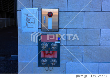 Fire hydrant standpipes or fireplug connection at high rise building for feed water into system when emergency occurred. Concept of fire equipment, safety, fire prevention. 139124465