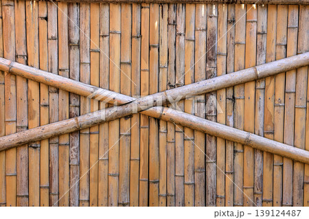 Close up detail of Japanese tradition style bamboo fence panel. 139124487