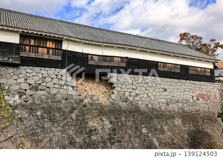 The collapsed stone wall of Kumamoto Castle, The devastation of Kumamoto Castle after the earthquake. 139124503