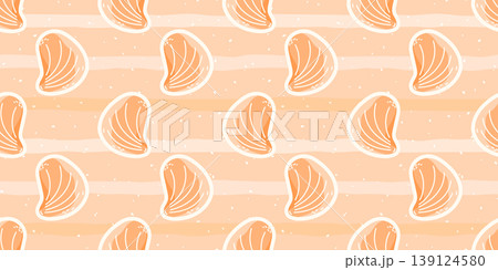 Vector seamless pattern with beige sea shells on a soft beige background. Minimal and modern marine design perfect for summer textiles, wrapping paper, and beach-themed decor Vector seamless pattern with beige sea shells on a soft beige background. Minimal and modern marine design perfect for summer textiles, wrapping paper, and beach-themed decor 139124580