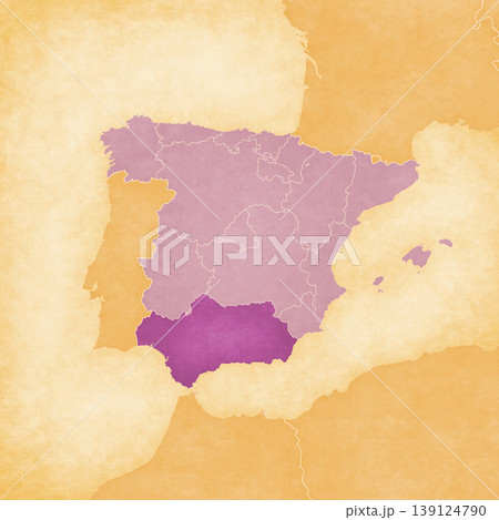 Ocher map of Spain - Andalusia Ocher map of Spain - Andalusia 139124790