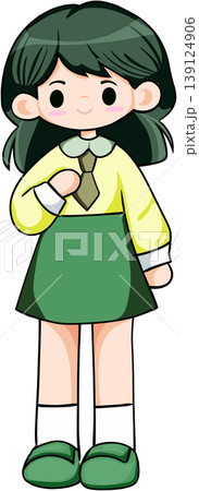 A cartoon illustration of a smiling schoolgirl in uniform A cartoon illustration of a smiling schoolgirl in uniform 139124906