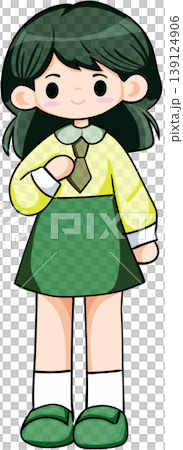 A cartoon illustration of a smiling schoolgirl in uniform A cartoon illustration of a smiling schoolgirl in uniform 139124906