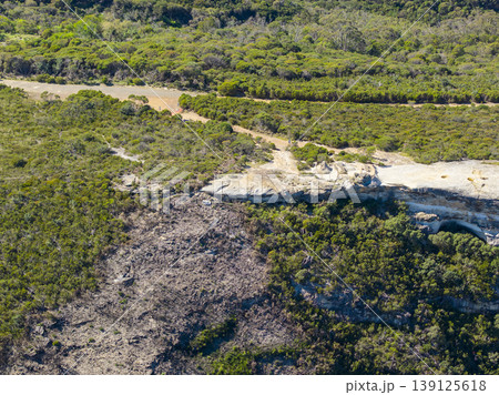 Aerial view of Lincolns Rock near Wentworth Falls in the Blue Mountains 139125618