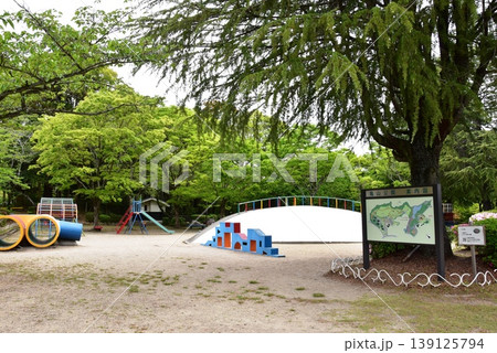 三重県 亀山城跡の亀山公園(ますみじどうえん)と新緑 三重県 亀山城跡の亀山公園(ますみじどうえん)と新緑 139125794