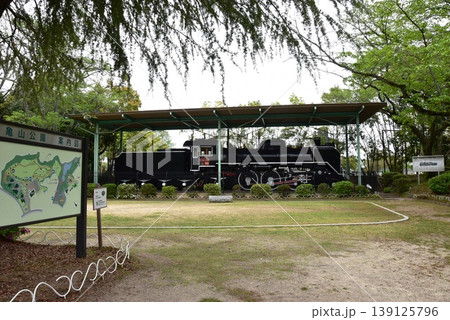 三重県 亀山城跡の亀山公園(ますみじどうえん)と新緑と蒸気機関車 三重県 亀山城跡の亀山公園(ますみじどうえん)と新緑と蒸気機関車 139125796