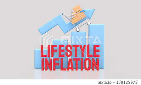 Lifestyle Inflation Growth Concept With Rising Spending And Shopping Cart Trend 3d render. Lifestyle Inflation Growth Concept With Rising Spending And Shopping Cart Trend 3d render. 139125975