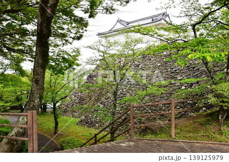 三重県 亀山城跡の多聞櫓と石垣と新緑 三重県 亀山城跡の多聞櫓と石垣と新緑 139125979
