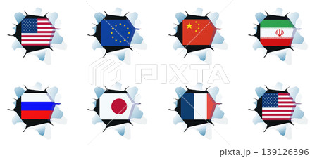壁を突き破る世界の国旗セット:クリーンパス、編集可能なコピースペース付きベクターイラスト 壁を突き破る世界の国旗セット:クリーンパス、編集可能なコピースペース付きベクターイラスト 139126396