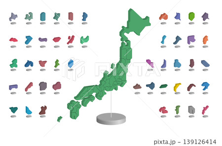 日本地図の47都道府県ピンアイコン一覧 立体イラスト 日本地図の47都道府県ピンアイコン一覧 立体イラスト 139126414