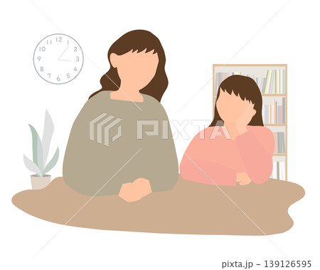 母親と一緒に落ち着く小学生の女の子のイラスト 母親と一緒に落ち着く小学生の女の子のイラスト 139126595