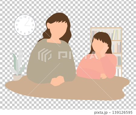 母親と一緒に落ち着く小学生の女の子のイラスト 母親と一緒に落ち着く小学生の女の子のイラスト 139126595