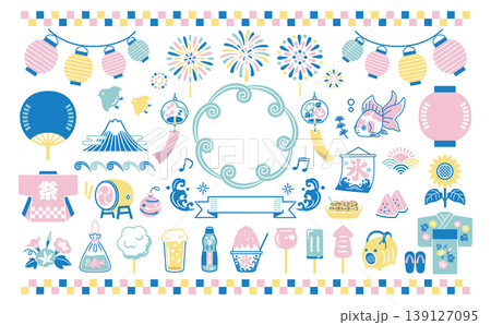 夏祭り素材セット:昭和レトロな和風イラスト 夏祭り素材セット:昭和レトロな和風イラスト 139127095