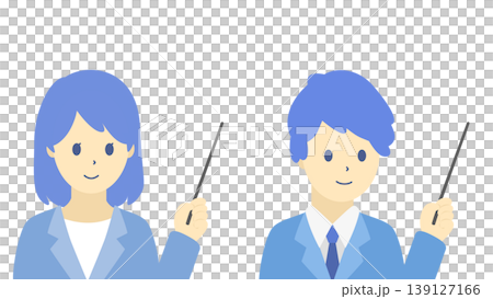 指示棒を持つ笑顔の男女のビジネスパーソンのイラストセット(寒色) 指示棒を持つ笑顔の男女のビジネスパーソンのイラストセット(寒色) 139127166