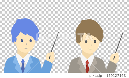 A set of illustrations of male business people holding pointers (cool and warm colors) A set of illustrations of male business people holding pointers (cool and warm colors) 139127168