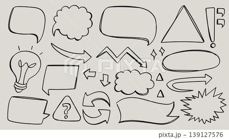 Doodle Line Art Hand Drawn Speech Bubbles and Arrows.Vector Illustration 139127576