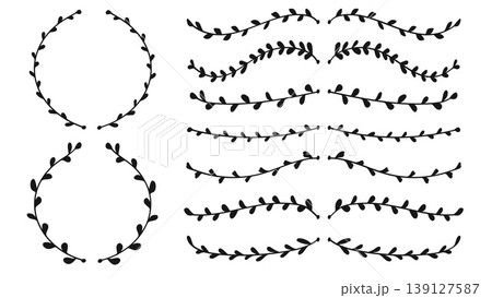 Laurel Floral Divider and Wreath Hand Drawn Line Set.Vector Illustration 139127587