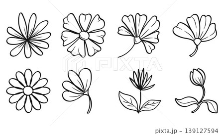 Flowers Blossom Hand Drawn Botanical Line Art Collection.Vector Illustration Flowers Blossom Hand Drawn Botanical Line Art Collection.Vector Illustration 139127594